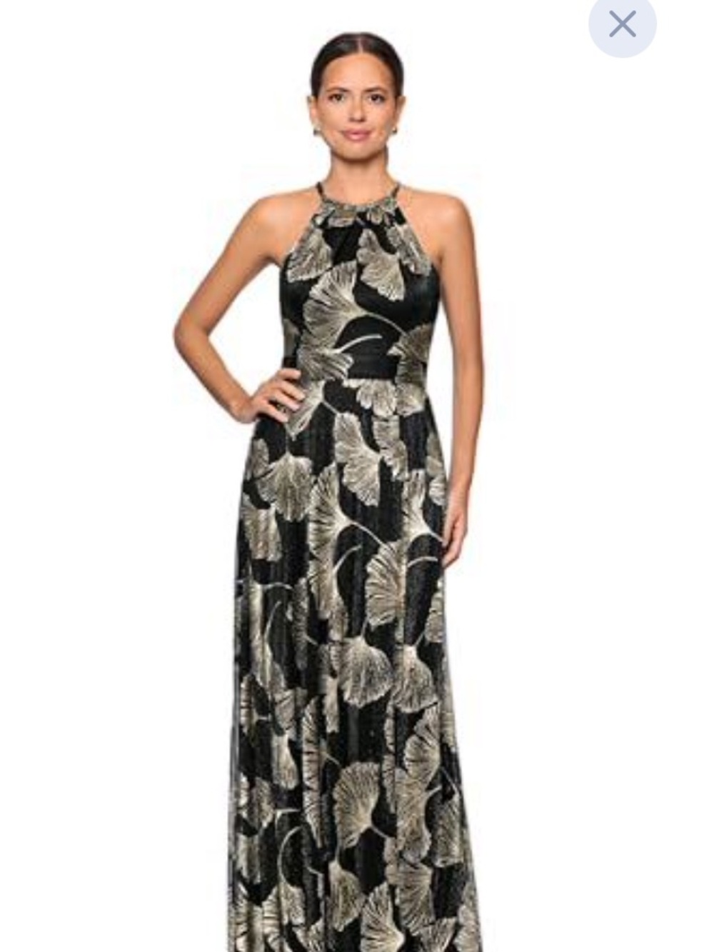 Betsy & Adam Black Maxi Dress with Gold Botanical Print NWT $268 SZ 4